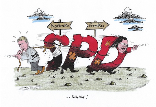 Cartoon: Wohin? (medium) by mandzel tagged spd,nahles,kevin,deutschland,groko,jusos,votum,basis,spd,nahles,kevin,deutschland,groko,jusos,votum,basis