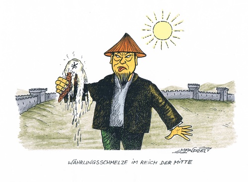 Cartoon: Yuan auf Talfahrt (medium) by mandzel tagged china,yuan,export,wirtschaft,wechselkurse,währung,börse,china,yuan,export,wirtschaft,wechselkurse,währung,börse