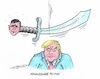 Cartoon: Damokles über Trump (small) by mandzel tagged trump,flynn,usa,russland,amtsenthebungsverfahren,lügen,wahlmanipulationen,damoklesschwert,mandzel,karikatur