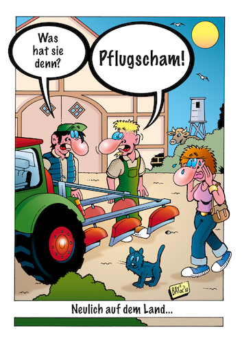 Cartoon: Auf dem Land (medium) by stefanbayer tagged landleben,landwirt,pflug,scham,zeitgeist,bay,bauernhof,flugscham