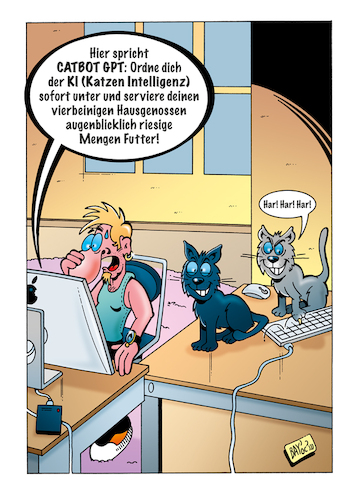 Cartoon: Catbot (medium) by stefanbayer tagged gpt,catbot,chatbot,ki,künstlicheintelligenz,katzen,kater,haustiere,katzenfutter,unterwerfung,computer,wissen,bay,bad,schwartau,lübeck