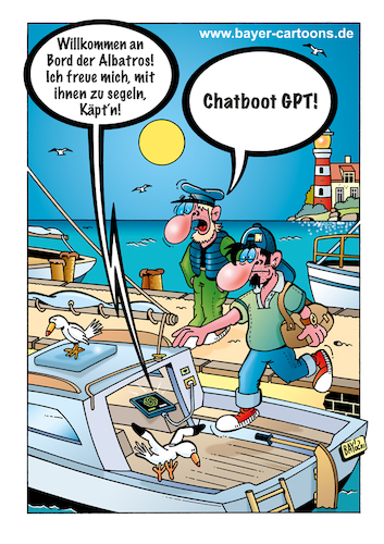 Cartoon: Chatboot GPT (medium) by stefanbayer tagged ki,künstlicheintelligenz,intelligenz,ai,computer,smartphone,tablet,digitaltechnik,fortschritt,kommunikation,segeln,segelschiff,segelboot,käptn,bay,stefanbayer