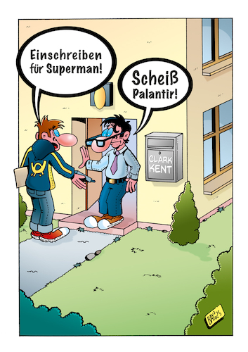 Cartoon: Clark Kent (medium) by stefanbayer tagged superman,superhelden,clarkkent,palantir,bigdata,ai,ki,künstlicheintelligenz,deutsche,post,einschreiben,bay,stefanbayer