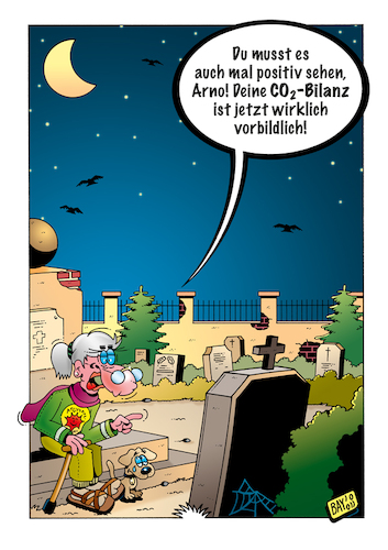 Cartoon: CO2-Bilanz (medium) by stefanbayer tagged klima,co2,co2bilanz,bilanz,leben,tot,tod,friedhof,sterben,trauer,positiv,bay,stefanbayer,klimawandel,extrem,links,fridaysforfuture,zukunft,luft,hysterie