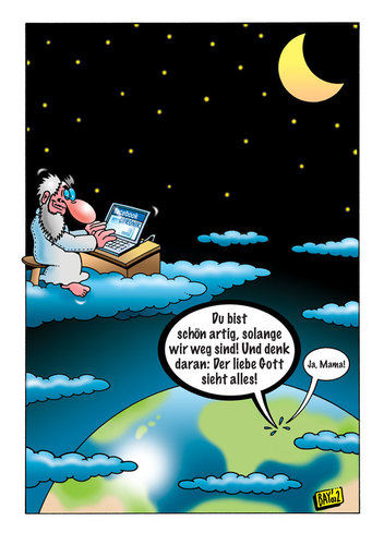 Cartoon: Der liebe Gott sieht alles! (medium) by stefanbayer tagged gott,göttlich,schöpfer,himmel,wolke,sehen,beobachten,computer,laptop,digital,virtuell,facebook,netzwerk,sozial,facebookchronik,chronik,leben,tod,erziehung,kinder,erde,erdkugel,strafe,drohung,stefan,bayer,stefanbayer,wissen,spionieren