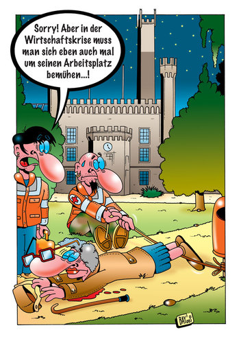 Cartoon: Die Krise ist überall! (medium) by stefanbayer tagged krise,wirtschaftskrise,wirtschaft,sanitäter,täter,sani,roteskreuz,blut,seil,stolpern,verletzung,verletzt,hilfe,arbeitsplatz,park,nacht,weg,dame,frau,stefan,bayer