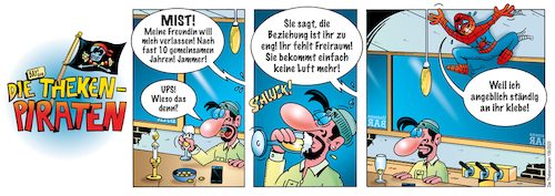 Cartoon: Die Thekenpiraten 106 (medium) by stefanbayer tagged theke,piraten,thekenpiraten,gastronomie,bier,wein,sekt,alkohol,bar,club,lounge,thekengespräch,beziehung,trennung,eng,freiraum,kleben,spiderman,spinne,stefanbayer,bay,bayer