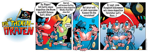 Cartoon: Die Thekenpiraten 17 (medium) by stefanbayer tagged stefan,bayer,stefanbayer,kneipe,bar,lounge,club,disco,jimbeam,kaffee,bier,wodka,redbull,digger,tölpel,türsteher,doppelt,gastronomie,kidz,jugendliche,theke,piraten,thekenpiraten