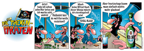 Cartoon: Die Thekenpiraten 37 (medium) by stefanbayer tagged theke,piraten,thekenpiraten,bar,lounge,club,bestellung,bier,alkohol,alkoholfrei,trinken,saufen,sternhagelvoll,blau,besoffen,becks,becksblue,blue,resistent,stefan,bayer,stefanbayer