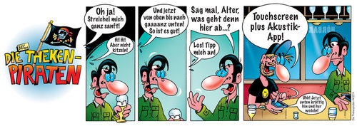 Cartoon: Die Thekenpiraten 44 (medium) by stefanbayer tagged theke,piraten,thekenpiraten,gastronomie,bier,alkohol,kommunikation,digital,app,handy,smartphone,pad,tablettcomputer,ipad,kitzeln,streicheln,erotik,akustik,application,touchscreen,stefan,bayer,stefanbayer