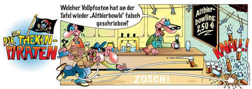 Cartoon: Die Thekenpiraten 49 (medium) by stefanbayer tagged theke,piraten,thekenpiraten,vollpfosten,bar,kneipe,lounge,restaurant,freizeit,stefan,bayer,stefanbayer,gastronomie,bier,altbier,altbierbowle,bowle,bowling,spielen,altbiergläser,wortspiel,tafel