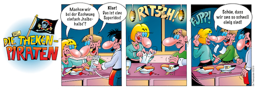 Cartoon: Die Thekenpiraten 95 (medium) by stefanbayer tagged theke,piraten,thekenpiraten,bier,wein,sekt,alkohol,gastronomie,club,lounge,essen,rechnung,bezahlen,zeche,prellen,einigkeit,paar,bay,bayer,stefanbayer