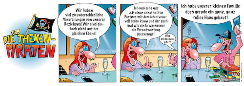 Cartoon: Die Thekenpiraten 97 (medium) by stefanbayer tagged theke,piraten,thekenpiraten,bar,lounge,club,beziehung,partner,mann,frau,niveau,erwachsen,verantwortung,familie,haus,lego,spielen,kindlich,bay,bayer,stefanbayer,partnerschaft,liebe