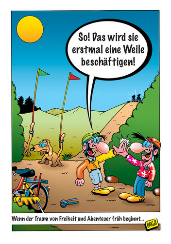 Cartoon: Freiheit und Abenteuer... (medium) by stefanbayer tagged freiheit,abenteuer,traum,kinder,kids,wänste,fahrrad,fahrradfahren,fahrradwimpel,eltern,täuschen,tarnen,hund,siegertypen,sieger,stefan,bayer,park