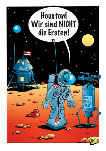 Cartoon: Galaktisches Googeln (medium) by stefanbayer tagged mars,weltraum,all,raumschiff,raumkapsel,planet,erde,sonne,amerika,astronaut,kosmonaut,taikonaut,raumanzug,kamera,überwachen,computer,digital,google,suchmaschine,suchen,streetview,spaceview,street,view,space,stefan,bayer,raumfahrt,houston