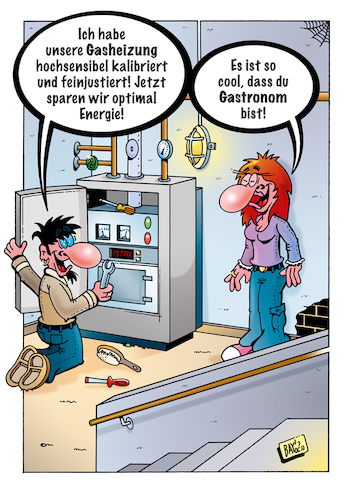 Cartoon: Gastronom (medium) by stefanbayer tagged gasheizung,gastronom,gaspreise,energiekrise,inflation,sparen,keller,cool,stefanbayer,bay,justieren,kalibrieren