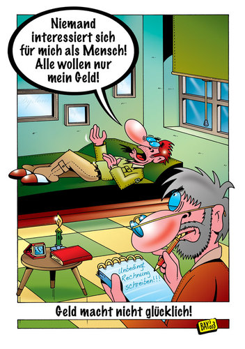 Cartoon: Geld macht nicht glücklich! (medium) by stefanbayer tagged therapie,therapeut,therapiesitzung,couch,hilfe,interesse,gespräch,mensch,geld,rechnung,glück,glücklich,stefan,bayer,stefanbayer