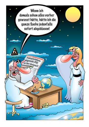 Cartoon: Gott bläst alles ab! (medium) by stefanbayer tagged diagnostik,gott,göttlich,schöpfung,schöpfer,erde,planet,himmel,engel,pid,präimplantationsdiagnostik,medizin,fortpflanzung,ethik,moral,proundcontra,wissenschaft,lehm,sonne,wolken,zeitung,abblasen,wissen,vorher,gottesauge,globus,stefan,bayer,stefanbayer,ver