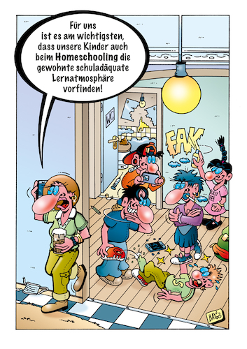 Cartoon: Homeschooling (medium) by stefanbayer tagged corona,covid,lockdown,homeschooling,lernen,atmosphäre,kinder,latte,macciato,mobbing,schule,schultoilette,turnschuhe,smartphone,erziehung,bay,stefanbayer