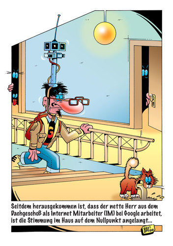 Cartoon: Internet Mitarbeiter IM (medium) by stefanbayer tagged internet,mitarbeiter,katze,haus,hausflur,kamera,google,streetview,street,view,suchmaschine,googeln,suchen,digital,computer,pc,mac,apple,spionieren,weltmacht,im,stasi,ddr,datenschutz,stefan,bayer