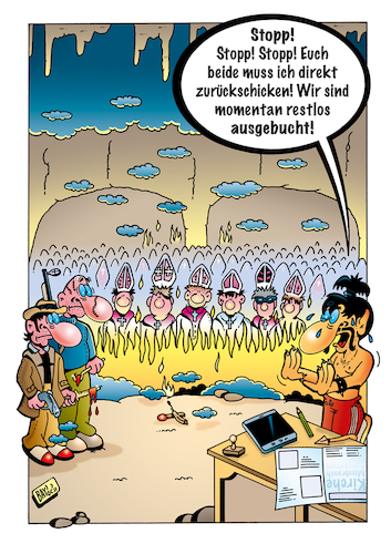 Cartoon: Katholische Kirche (medium) by stefanbayer tagged katholisch,kirche,glauben,missbrauch,aufarbeitung,priester,zölibat,hölle,teufel,gangster,ausgebucht,stefanbayer,bay