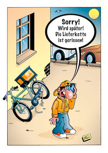 Cartoon: Lieferkette (medium) by stefanbayer tagged lieferkette,kette,fahrrad,fahrradbote,lieferservice,gerissen,smartphone,wirtschaft,handel,urban,lifestyle,stefanbayer,bay