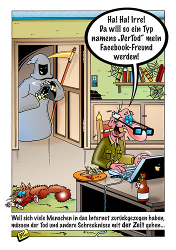 Cartoon: Mein neuer Facebook-Freund! (medium) by stefanbayer tagged computer,laptop,rechner,smartphone,technik,zeit,rückzug,zurückziehen,irre,pizza,katze,socialmedia,facebookfreund,facebook,freund,apple,sensenmann,sense,senior,alter,abholen,sterben,tot,tod,dertod,vereinsamung,einsam,stefanbayer,bayer,stefan,kommunikation,digital,leben,netzwerk