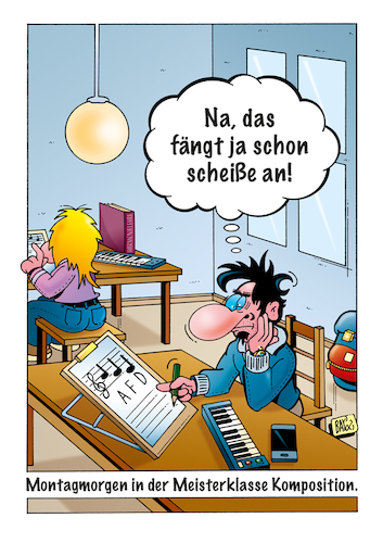 Cartoon: Montagmorgen (medium) by stefanbayer tagged montag,montagmorgen,afd,politik,scheiße,anfang,meisterklasse,komposition,noten,notenschrift,notenschlüssel,komponieren,musik,ausbildung,hören,stefanbayer,bay