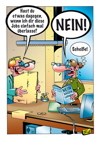 Cartoon: Nein sagen lernen! (medium) by stefanbayer tagged büro,arbeit,arbeitsplatz,streß,job,nein,lernen,computer,schreibtisch,ausnutzen,abgrenzen,computermonitor,stefan,bayer,arbeiten,frau,mann,kollegen