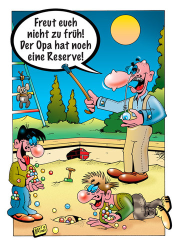 Cartoon: Opas Reserve (medium) by stefanbayer tagged opa,großvater,kinder,kids,wänste,murmeln,klickern,glasauge,auge,sand,sandkasten,spielen,freizeit,spaß,stefan,bayer,gier,gewinnen,reserve