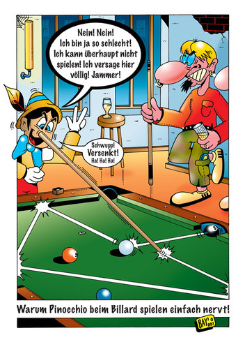 Cartoon: Pinocchio 3 (medium) by stefanbayer tagged pinocchio,lüge,lügner,holz,nase,billard,billardkugel,nerven,gewinnen,einlochen,poolbillard,kneipe,lounge,bar,nachtleben,zocken,ärgern,stefan,bayer