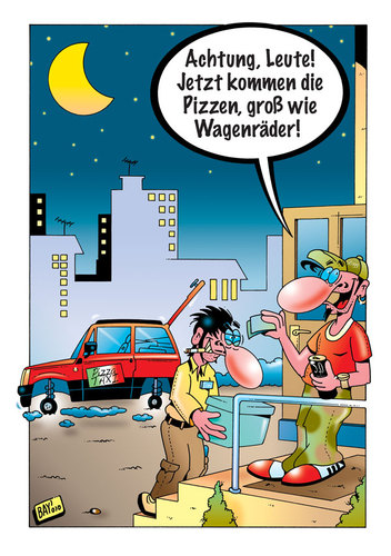 Cartoon: Pizzataxi (medium) by stefanbayer tagged pizza,pizzataxi,pizzen,bringdienst,pizzabringdienst,gastronomie,essen,hunger,fastfood,italien,italienisch,küche,geschmack,tony,party,spaß,feier,freizeit,trinken,bier,stefan,bayer,stefanbayer,haustür,service,fiat,panda,lecker,wagenrad,wagen,groß,werbung,ve