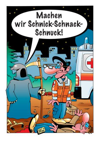 Cartoon: Sense oder Sani? (medium) by stefanbayer tagged sense,sanitäter,nacht,unfall,tod,tot,rotes,kreuz,fahrrad,fahrradfahrer,blut,krankenwagen,stefan,bayer