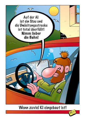 Cartoon: Tesla (medium) by stefanbayer tagged ai,ki,künstlicheintelligenz,mobilität,tesla,elektroauto,stau,autobahn,überfüllung,umgehungsstraße,bahn,deutschebahn,reisen,stefanbayer,bay,automobil