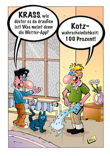 Cartoon: Wetter-App (medium) by stefanbayer tagged wetter,wetterapp,app,schietwetter,regen,düster,krass,kotz,100,wahrscheinlichkeit,bay,stefanbayer