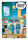 Cartoon: All You Can Eat! (small) by stefanbayer tagged angebot,hundeleine,tier,kneipe,bar,lounge,gastronomie,restaurant,essen,allyoucaneat,bezahlen,fifi,hund,suchen,frau,man,kellner,servicekraft,stefan,bayer