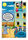 Cartoon: Mittagspause! (small) by stefanbayer tagged der,tod,tot,sense,mittagspause,essen,hunger,mittag,pause,feuer,feuerwehr,sprungtuch,springen,flammen,fenster,sprung,brand,stefan,bayer,brandmeister,löschen