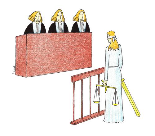 Cartoon: court-defendant-themis (medium) by cemkoc tagged mahkeme,hakim,adalet,richter,gesetz,legal,jurisdiction,lex,supreme,tribunal,judgement,court,judge,justice,themis,cartoons,law,karikatürleri,hukuk