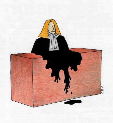 Cartoon: judge (medium) by cemkoc tagged tribunal,judgement,court,judicial,judge,justice,ko,cem,karikatürleri,hukuk,cartoons,law,supreme,lex,jurisdiction,legal,gesetz,richter,adalet,hakim,mahkeme,robe,wig,defendant,prosecutor,koc,magistrate,judgeship