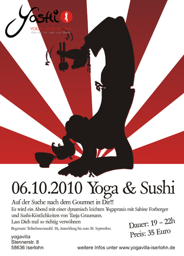 Cartoon: InfoFlyer Yoshi Termin im Oktobe (medium) by Grayman tagged yoga,sushi,yoshi,skorpion,yogastellung,sinnvolle,freizeitgestaltung