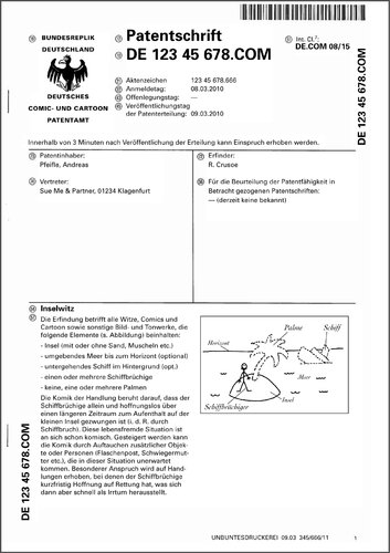 Cartoon: Geistiges Eigentum (medium) by Andreas Pfeifle tagged geistiges,eigentum,ip,intellectual,property,patent,inselwitz,insel,schiffbruch