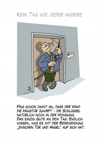 Cartoon: Kein Tag wie jeder andere (medium) by Andreas Pfeifle tagged tür,schlüssel,angel,pech