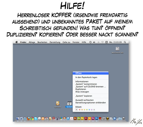 Cartoon: Schreibtischterror (medium) by Andreas Pfeifle tagged computer,desktop,schreibtisch,koffer,paket,terror