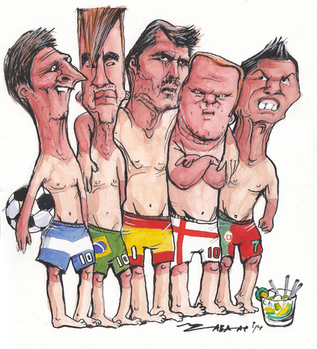 Cartoon: World Cup Brazil 2014 (medium) by Tchavdar tagged messi,neymar,casillas,rooney,ronaldo,brazil,football,worldcup
