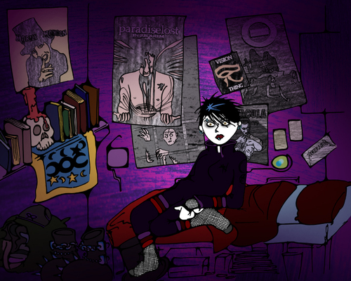 Cartoon: T Virus Cyborg Bedroom (medium) by gothink tagged bedroom,cyborg,bop,bee,evocrim,gothink,goth,punk,underground,comix,cartoon,strip,comic