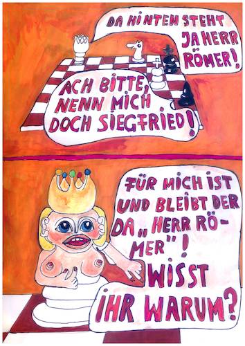 Cartoon: Matt in 4 (medium) by FMWalter tagged neudeutsche,logik,kohtz,kockelkorn,problemschach,schwalbe,schwalbenmotiv,siegfriedfigur,römer,römische,lenkung,indirektes,manöver,von,holtzhausen,berg,hultberg,vierzüger,kunstschach,chesspuzzle