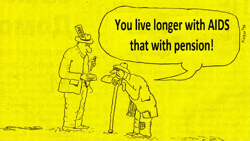 Cartoon: Better AIDS that pension (medium) by k962 tagged kostadin,naskov,angovski,caricatur,caricature,karikatura,cartoon,cartoons,humour,humor,satira,satire