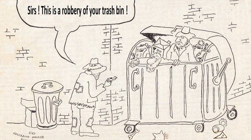 Cartoon: Robbery of trash bin (medium) by k962 tagged kostadin,naskov,angovski,caricatur,caricature,karikatura,cartoon,cartoons,humour,humor,satira,satire