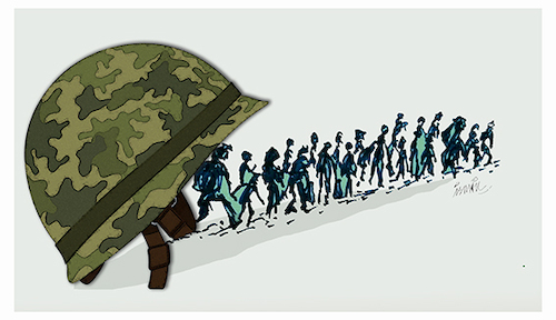 Cartoon: controlled evacuation (medium) by ismail dogan tagged exiled