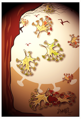 Cartoon: corona leaf (medium) by ismail dogan tagged covid,19